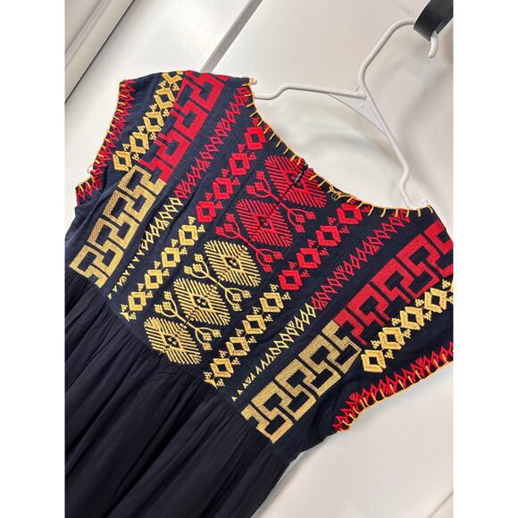 Anthropologie Edme & Esyllte Women Aztec Embroidered A-Line Dress Blue SZ Medium - Picture 7 of 13